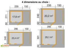 Abri De Jardin Bois Schongau (235+150x211cm) 28mm -MON AMENAGEMENT JARDIN Soldes dimensions schongau 1