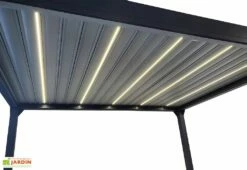 Pergola Bioclimatique Motorisée Adossée En Alu Noir – Actual 4 X 3 M -MON AMENAGEMENT JARDIN Soldes eclairage led pergola 1