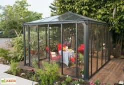 Jardin D’Hiver En Aluminium Et Polycarbonate 13 M² – LEDRO 3600 -MON AMENAGEMENT JARDIN Soldes jardin hiver gris anthracite gazebo carre 360cm ledro3600 1