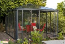 Jardin D’Hiver En Aluminium Et Polycarbonate 13 M² – LEDRO 3600 -MON AMENAGEMENT JARDIN Soldes jardin hiver gris anthracite gazebo carre 360cm ledro3600