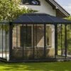 Jardin D’Hiver En Aluminium Et Polycarbonate 13 M² – LEDRO 4300 2 Jardin D’Hiver En Aluminium Et Polycarbonate 13 M² – LEDRO 4300 -MON AMENAGEMENT JARDIN Soldes jardin hiver gris anthracite gazebo carre 430cm ledro4300