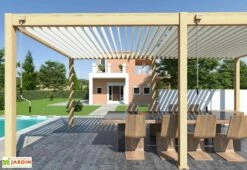 Pergola Bioclimatique Ombréa En Aluminium 3 X 6 M Autoportée - Imitation Bois -MON AMENAGEMENT JARDIN Soldes manivelle pergola bioclimatique 3x6m ombrea 15 712324