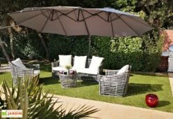 Parasol Déporté 3 Têtes 4,6 M En Aluminium Et Toile Grise - Deporwide -MON AMENAGEMENT JARDIN Soldes parasol deporte aluminium grande toile grise 460cm 1