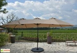 Parasol Déporté 3 Têtes 4,6 M En Aluminium Et Toile Taupe - Deporwide -MON AMENAGEMENT JARDIN Soldes parasol deporte aluminium grande toile taupe 460cm 3 1