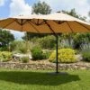 Parasol Déporté 3 Têtes 4,6 M En Aluminium Et Toile Taupe - Deporwide -MON AMENAGEMENT JARDIN Soldes parasol deporte aluminium grande toile taupe 460cm 4 1