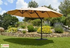 Parasol Déporté 3 Têtes 4,6 M En Aluminium Et Toile Taupe - Deporwide