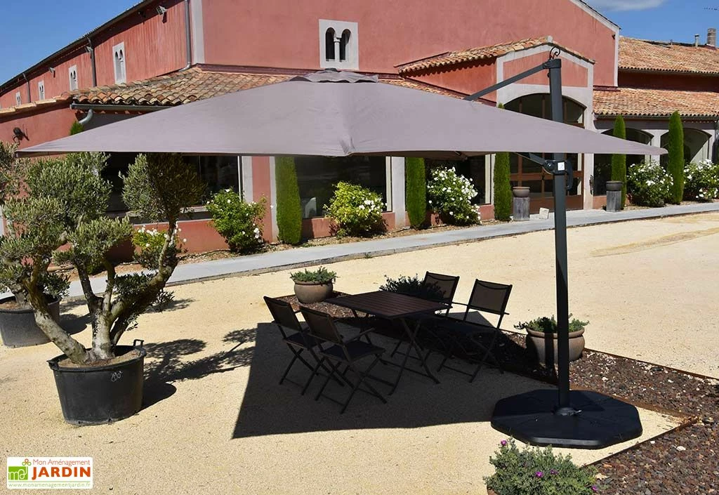 Parasol Déporté 4 X 3 M Aluminium Toile Taupe + Housse – Lesun 4 Parasol Déporté 4 X 3 M Aluminium Toile Taupe + Housse – Lesun – Image 2