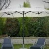 Parasol Rectangulaire 3 Têtes 4,6 M En Aluminium Et Toile Écrue - Wide -MON AMENAGEMENT JARDIN Soldes parasol droit 3 tetes aluminium toile polyester ecru 465cm