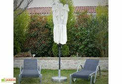 Parasol Rectangulaire 3 Têtes 4,6 M En Aluminium Et Toile Écrue - Wide -MON AMENAGEMENT JARDIN Soldes parasol droit 3 tetes aluminium toile polyester ecru 465cm 2