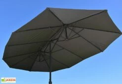 Parasol Rectangulaire 3 Têtes 4,6 M En Aluminium Et Toile Grise - Wide -MON AMENAGEMENT JARDIN Soldes parasol droit 3 tetes aluminium toile polyester gris 465cm