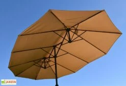 Parasol Rectangulaire 3 Têtes 4,6 M En Aluminium Et Toile Taupe - Wide -MON AMENAGEMENT JARDIN Soldes parasol droit 3 tetes aluminium toile polyester taupe 465cm 2