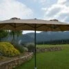 Parasol Rectangulaire 3 Têtes 4,6 M En Aluminium Et Toile Taupe - Wide -MON AMENAGEMENT JARDIN Soldes parasol droit 3 tetes aluminium toile polyester taupe 465cm 3
