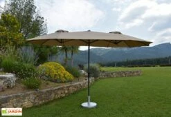 Parasol Rectangulaire 3 Têtes 4,6 M En Aluminium Et Toile Taupe - Wide -MON AMENAGEMENT JARDIN Soldes parasol droit 3 tetes aluminium toile polyester taupe 465cm 4