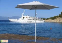 Parasol Rond Mât Central Aluminium Toile Oléfine Ø 2,70 M -MON AMENAGEMENT JARDIN Soldes parasol rond mat central 270cm p50 4