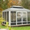Pergola Fermée En Aluminium 4 X 3 M Avec Toiture Acier - Bolata -MON AMENAGEMENT JARDIN Soldes pavillon ferme aluminium bolata sojag