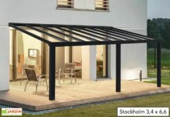 Pergola Adossée Aluminium Gris Et Polycarbonate - Stockholm 3,4 M + Stores 10 Pergola Adossée Aluminium Gris Et Polycarbonate - Stockholm 3,4 M + Stores -MON AMENAGEMENT JARDIN Soldes pergola alu polycarbonate stockholm palram 22m2 1