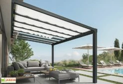Pergola Adossée Aluminium Gris Et Polycarbonate - Stockholm 3,4 M + Stores