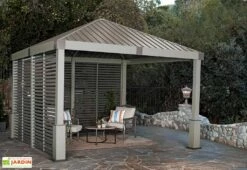 MON AMENAGEMENT JARDIN Soldes -MON AMENAGEMENT JARDIN Soldes pergola aluminium gris parois lames orientables sojag nanda