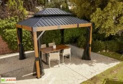 Pergola Autoportée En Aluminium Effet Bois 10 M² – Fontana -MON AMENAGEMENT JARDIN Soldes pergola autoportee aluminium effet bois 10m2 fontana sojag