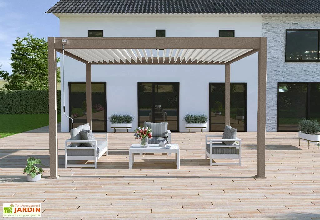 Pergola Bioclimatique Ombréa En Aluminium 3 X 4 M Autoportée - Taupe 3 Pergola Bioclimatique Ombréa En Aluminium 3 X 4 M Autoportée - Taupe