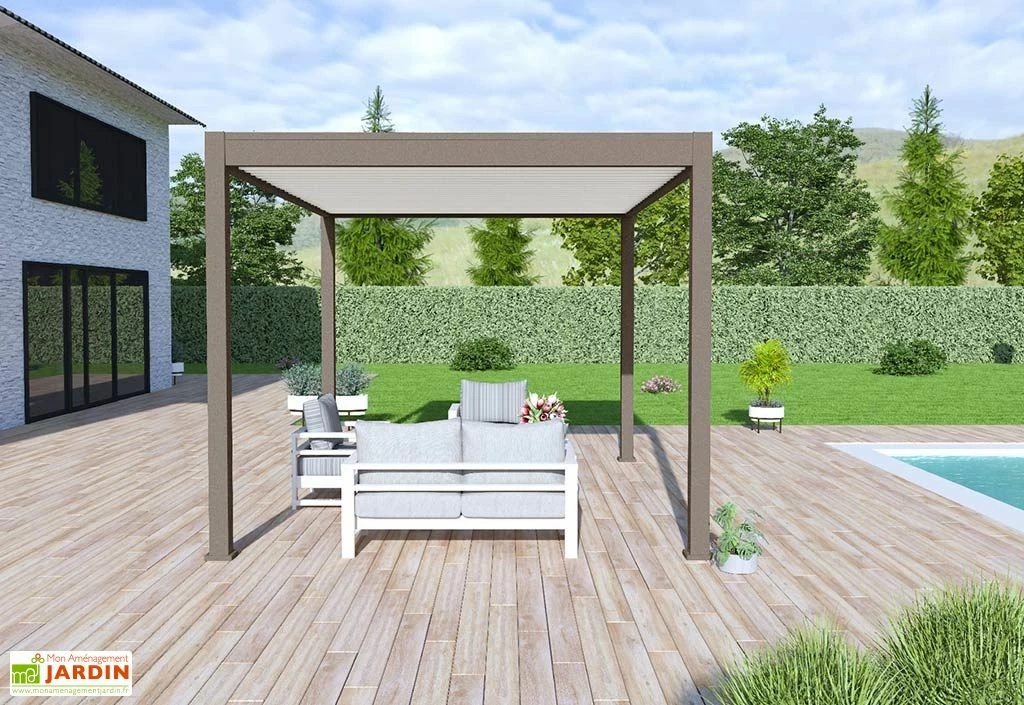 Pergola Bioclimatique Ombréa En Aluminium 3 X 4 M Autoportée - Taupe 5 Pergola Bioclimatique Ombréa En Aluminium 3 X 4 M Autoportée - Taupe – Image 3