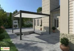 Pergola Bioclimatique Ombréa En Aluminium 4 X 4 M Autoportée - Anthracite -MON AMENAGEMENT JARDIN Soldes pergola bioclimatique 4x4m lames blanches ombrea 15 728608