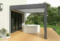 Pergola Bioclimatique Ombréa En Aluminium 3 X 4 M Adossée - Anthracite -MON AMENAGEMENT JARDIN Soldes pergola bioclimatique adossee 3x4m gris anthracite 15 729186