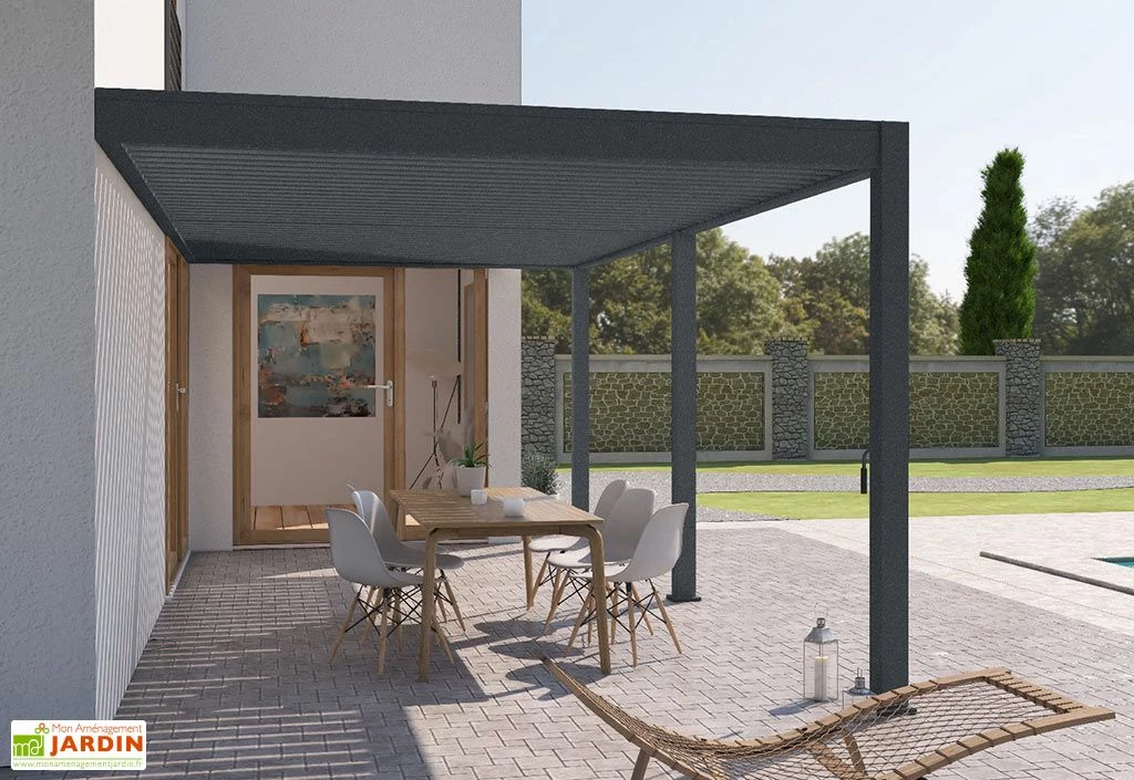 Pergola Bioclimatique Ombréa En Aluminium 3 X 6 M Adossée - Anthracite 6 Pergola Bioclimatique Ombréa En Aluminium 3 X 6 M Adossée - Anthracite – Image 4