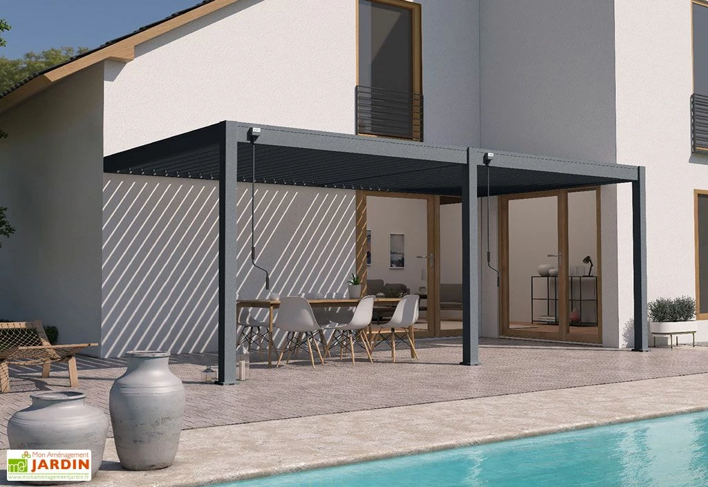 Pergola Bioclimatique Ombréa En Aluminium 3 X 6 M Adossée - Anthracite 4 Pergola Bioclimatique Ombréa En Aluminium 3 X 6 M Adossée - Anthracite – Image 2