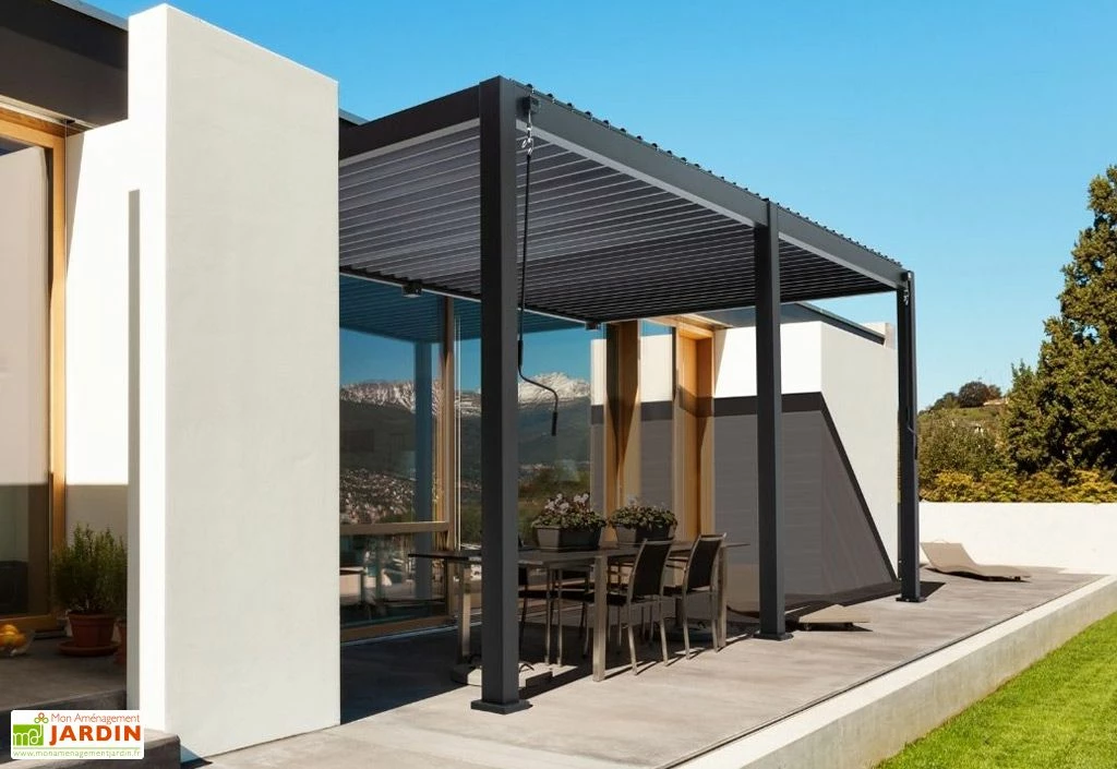 Pergola Bioclimatique Adossée En Aluminium Anthracite 15,9 M² - Ombréa 4 Pergola Bioclimatique Adossée En Aluminium Anthracite 15,9 M² - Ombréa – Image 2