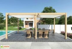 Pergola Bioclimatique Ombréa En Aluminium 3 X 6 M Autoportée - Imitation Bois