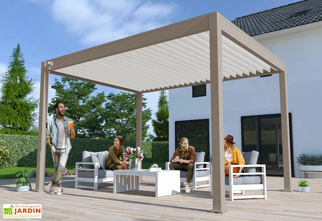 Pergola Bioclimatique Ombréa En Aluminium 3 X 4 M Autoportée - Taupe 4 Pergola Bioclimatique Ombréa En Aluminium 3 X 4 M Autoportée - Taupe – Image 2