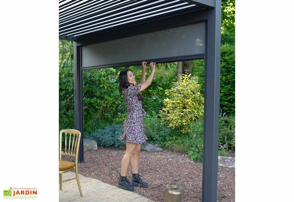 Pergola Bioclimatique Autoportée En Aluminium 9 M² + Store 3 M 4 Pergola Bioclimatique Autoportée En Aluminium 9 M² + Store 3 M – Image 2