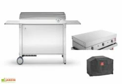 Plancha électrique 3120 W En Inox Avec Couvercle Amovible + Chariot Fermé Et Housse De Protection