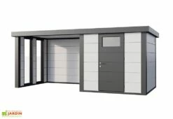 Abri De Jardin En Métal Avec Auvent Vitré Lounge – 12,5 M² -MON AMENAGEMENT JARDIN Soldes remise jardin auvent vitre gauche