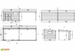 Abri De Jardin + Auvent En Bois D’épicéa Brut 22,9 M² -MON AMENAGEMENT JARDIN Soldes schema chalet jardin auvent bois