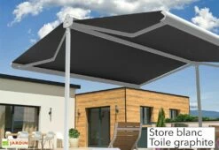 Store Banne Double Pente Avec Coffre – Enargite 4 X 6 M Manuel -MON AMENAGEMENT JARDIN Soldes store double pente alu blanc toile graphite