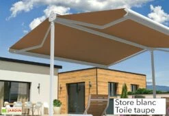 Store Banne Double Pente Avec Coffre – Enargite 4 X 6 M Manuel -MON AMENAGEMENT JARDIN Soldes store double pente alu blanc toile taupe