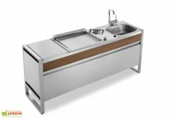 Table De Cuisson En Inox Avec Plancha à Gaz + Feu à Gaz + évier + Mitigeur Oasi 205C