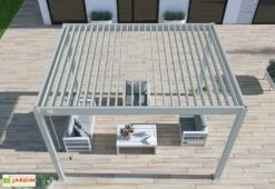 Pergola Bioclimatique Ombréa En Aluminium 3 X 4 M Autoportée - Gris Perle -MON AMENAGEMENT JARDIN Soldes toiture lames orientables ouvertes pergola bioclimatique ombrea 15 728318