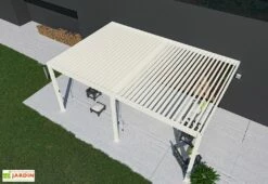 Pergola Bioclimatique Ombréa En Aluminium 4 X 6 M Adossée - Blanche -MON AMENAGEMENT JARDIN Soldes toiture pergola bioclimatique adossee 4x6 ombrea 15 729445