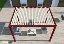 Pergola Bioclimatique Ombréa En Aluminium 3 X 4 M Autoportée - Rouge Basque -MON AMENAGEMENT JARDIN Soldes toiture pergola bioclimatique rouge 3x4 ombrea 15 728455