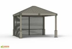 Pergola Autoportée En Aluminium Avec Brise-vues En Lames 13 M² – Nanda -MON AMENAGEMENT JARDIN Soldes tonnelle aluminium gris parois lames orientables sojag nanda
