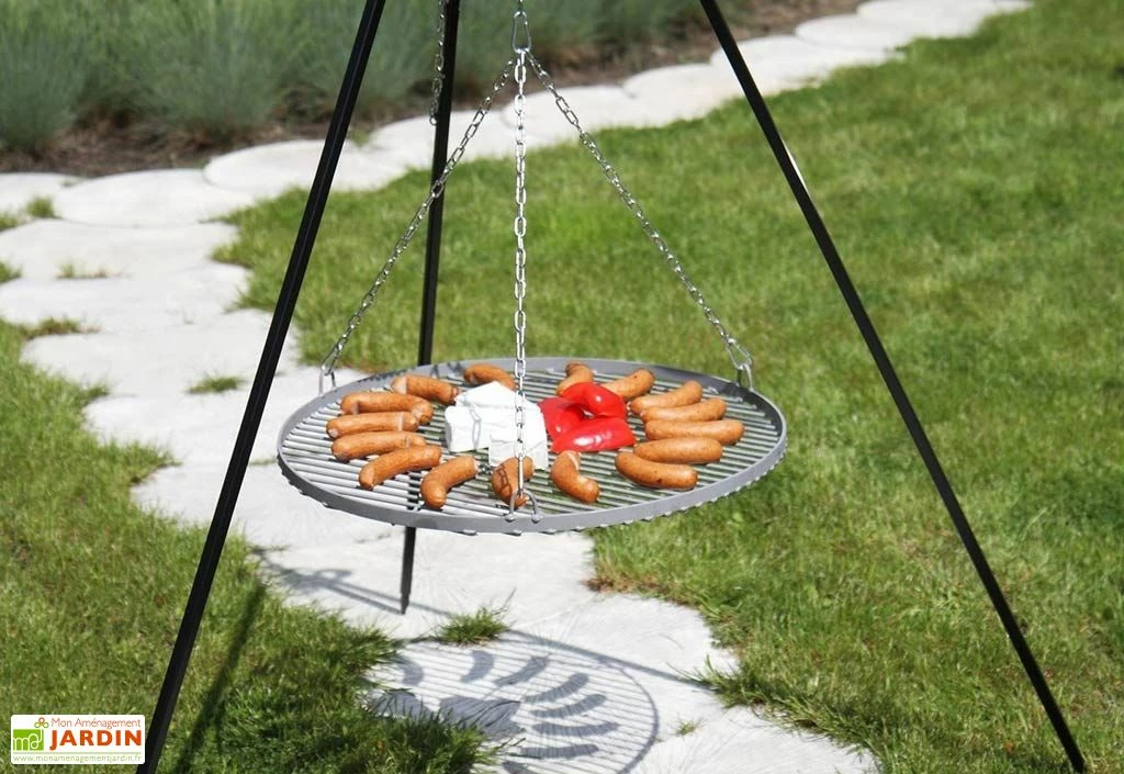 Trépied 180 Cm Et Grille De Cuisson Ronde Acier Brut Pour Braséro 5 Trépied 180 Cm Et Grille De Cuisson Ronde Acier Brut Pour Braséro – Image 3