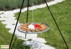 Trépied + Poulie Et Grille De Cuisson Ronde Acier Brut Pour Braséro -MON AMENAGEMENT JARDIN Soldes trepied 180cm grille cuisson ronde acier brut brasero 3 1
