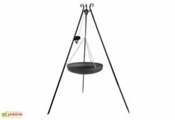 Trépied 180 Cm + Poulie Et Wok Acier Brut Pour Braséro