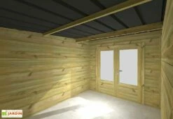 Abri De Jardin En Bois De Pin Traité Avec Auvent – 23,2 M² -MON AMENAGEMENT JARDIN Soldes vue interieur abri jardin double porte